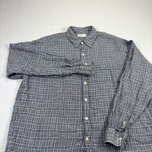 Vintage‎ J Crew Linen Shirt Mens Large Blue Plaid Oarsman Button Up Casual 90s